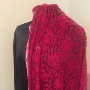 Fancy Red Lace scarf Shawl hijab wrap silk NWT